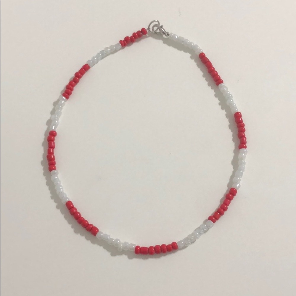 White and red beaded necklace